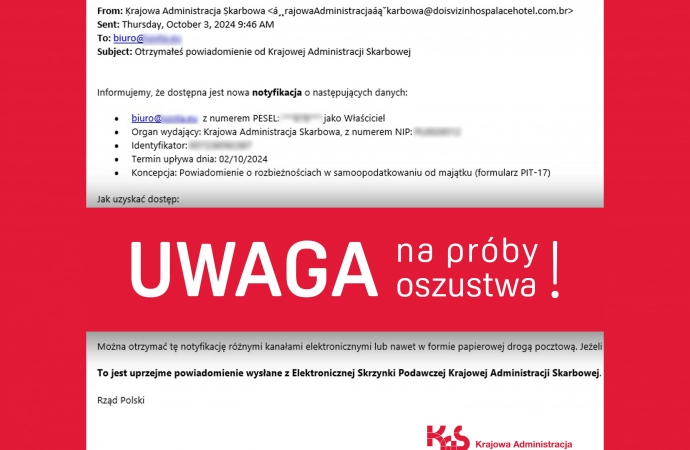 {Krajowa Administracja Skarbowa ostrzega przed nowymi próbami oszustwa.}